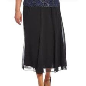 NWT Alex Evenings Plus Size 2X Chiffon Panel Midi Lined Skirt-Black
